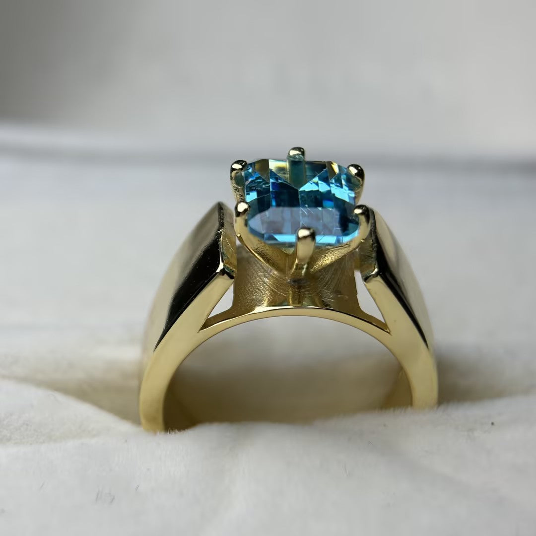 4 Carat Emerald-Cut Aquamarine & Sapphire Engagement Ring