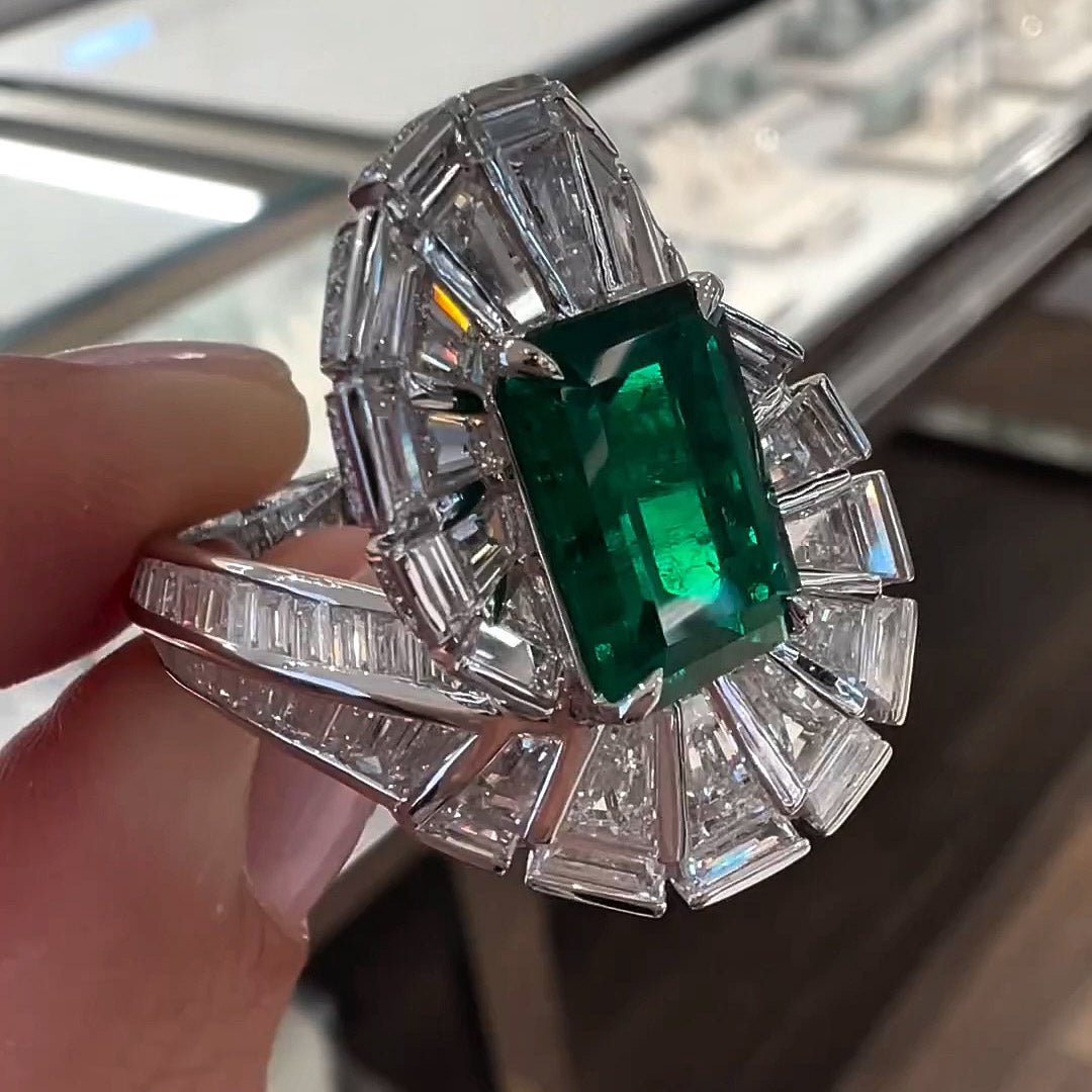 8.0ctw Emerald Cut Art Ring -JOSHINY