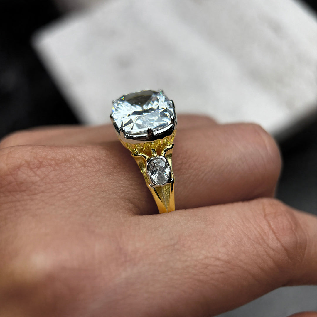 5ctw Elongated Cushion-Cut Signature Three-Stone Antique Ring-JOSHINY