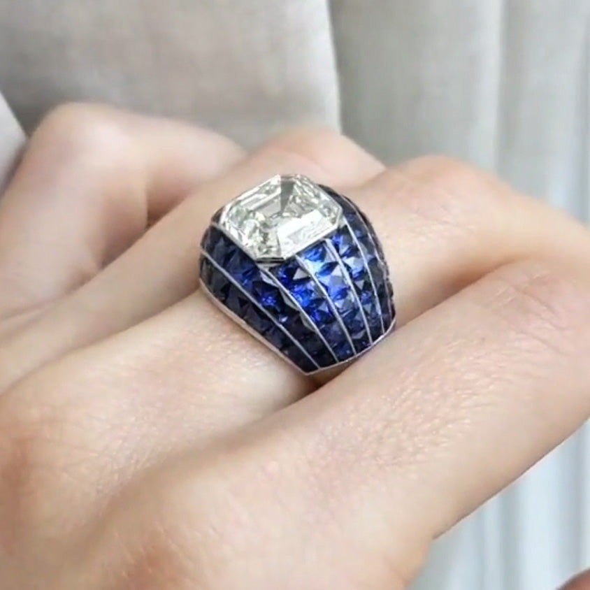 11.95ctw Asscher Cut White and Blue Bicolour Gemstone Ring -JOSHINY