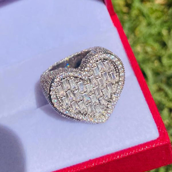 4ct Baguette Cut Pave Set Luxury Hip Hop Heart Gemstone Ring -JOSHINY