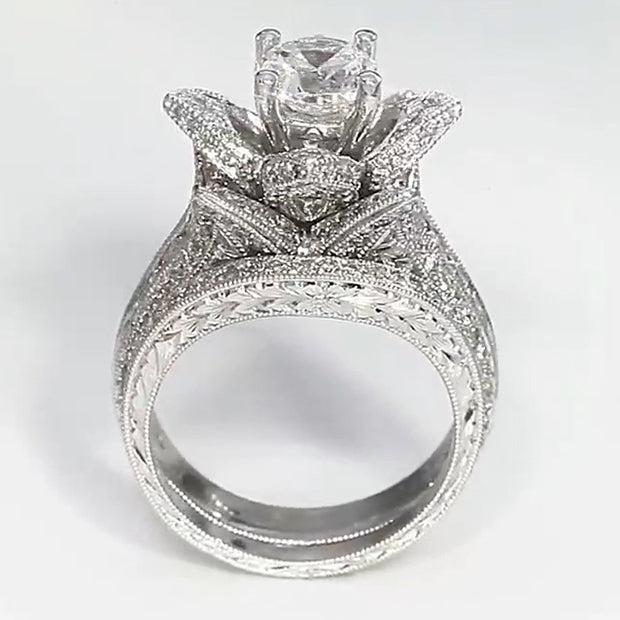 6.0ctw Round Cut Blooming Flower Diamond Engagement Ring -JOSHINY