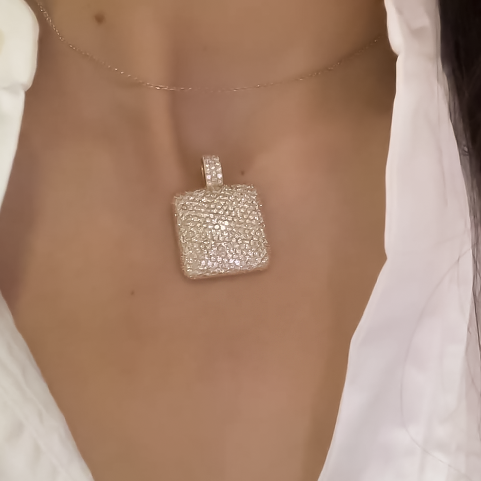 Gorgeous 2.5 ctw Round Cut White Gemstone Pavé Square Pendant -JOSHINY