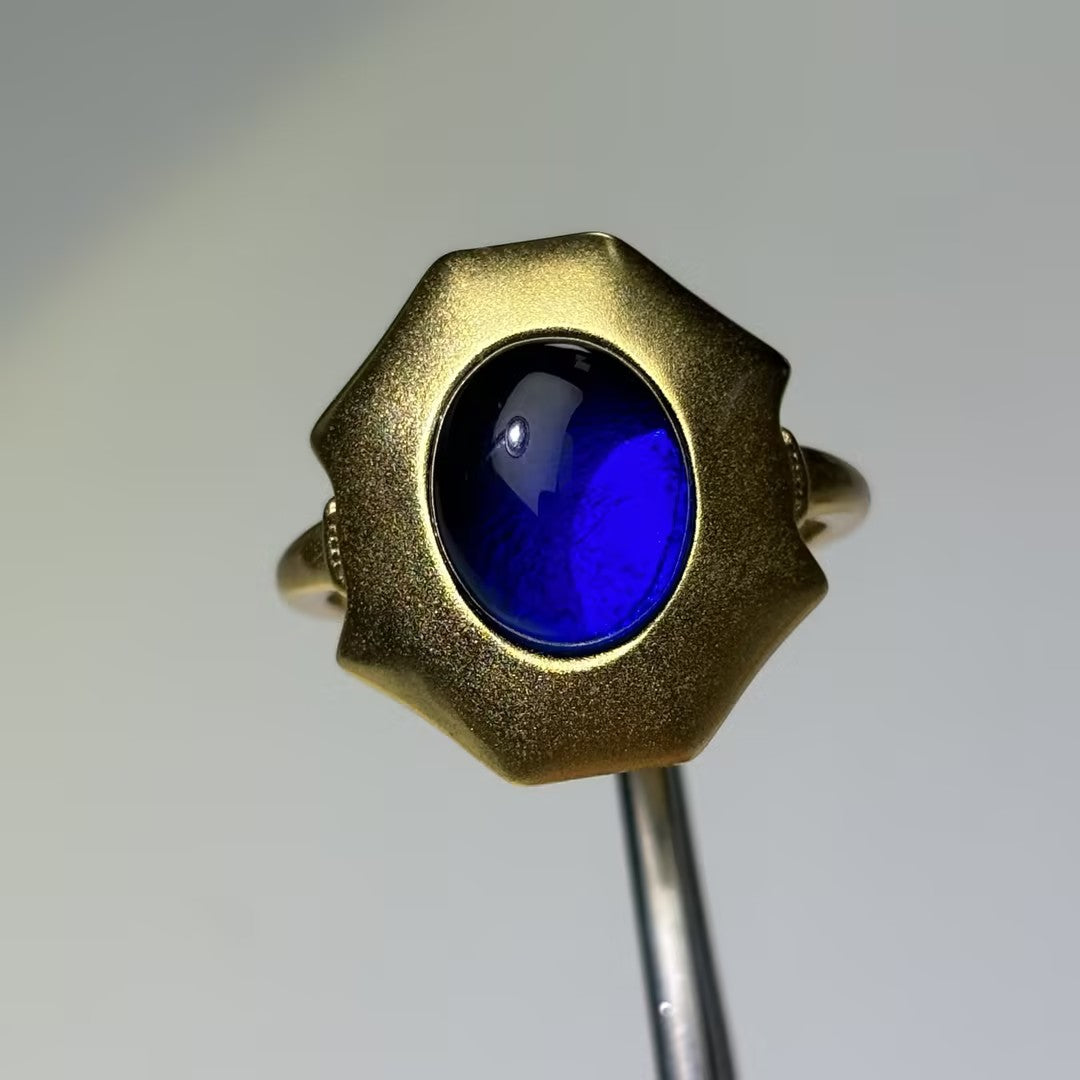 Cabochon-cut oval blue gemstone art ring-JOSHINY