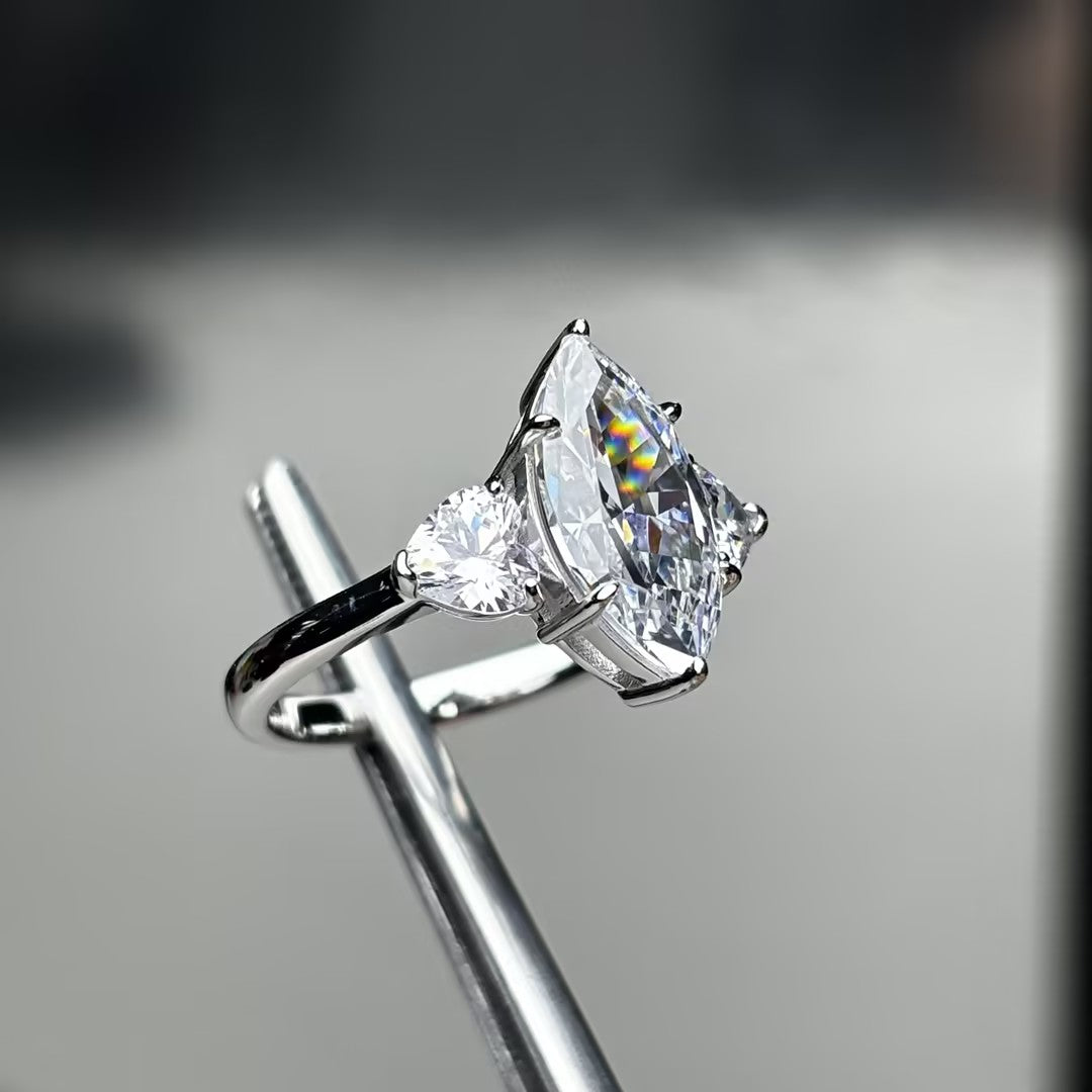 10Ctw Marquise Heart-Shaped Three-Stone Elegant Engagement Ring-JOSHINY