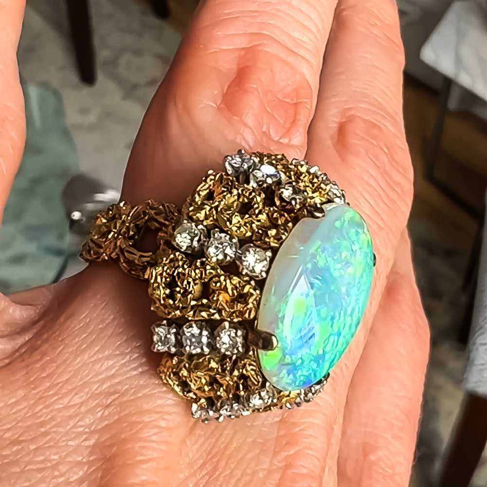 Unique 20 ctw Oval Cut Opal Cocktail Ring -JOSHINY