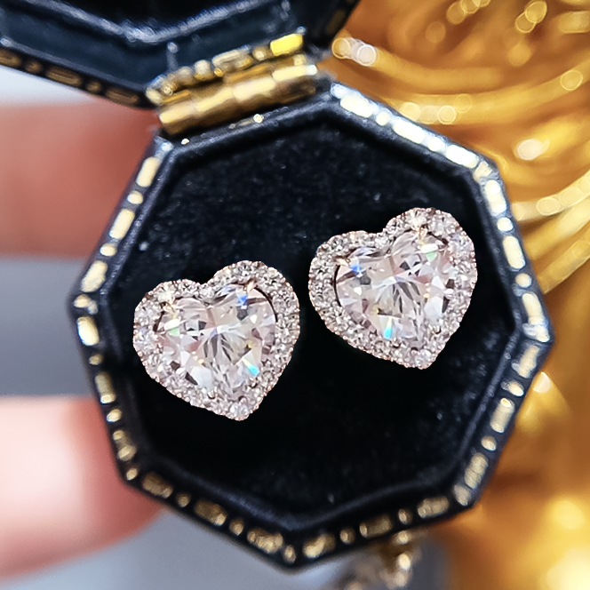 Exquisite 6 ctw Heart Cut White Gemstone Halo Stud Earrings -JOSHINY