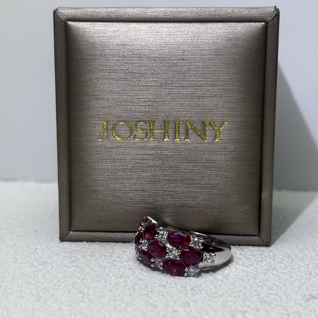 4 Ctw Oval Cut Red Cubic Zirconia 925 Sterling Silver Art Ring-JOSHINY