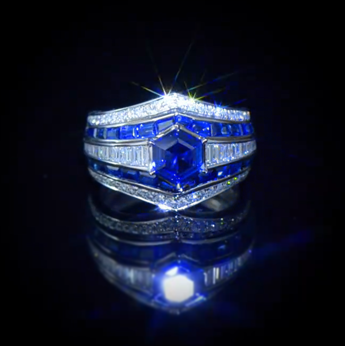 Vintage 5 ctw Hexagonal Cut Sapphire Ring for Men and Women -JOSHINY