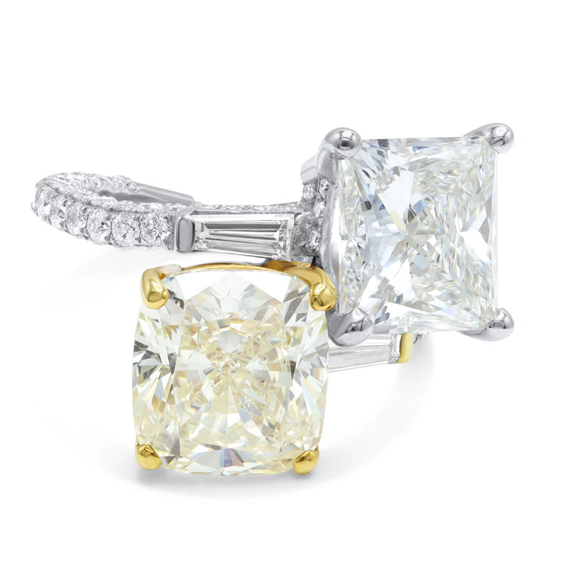 9.25ctw Cushion and Princess Cut Twin Stone Ring -JOSHINY