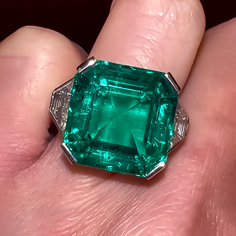 Classic Three Stone 20 ctw Square Cut Emerald Ring -JOSHINY