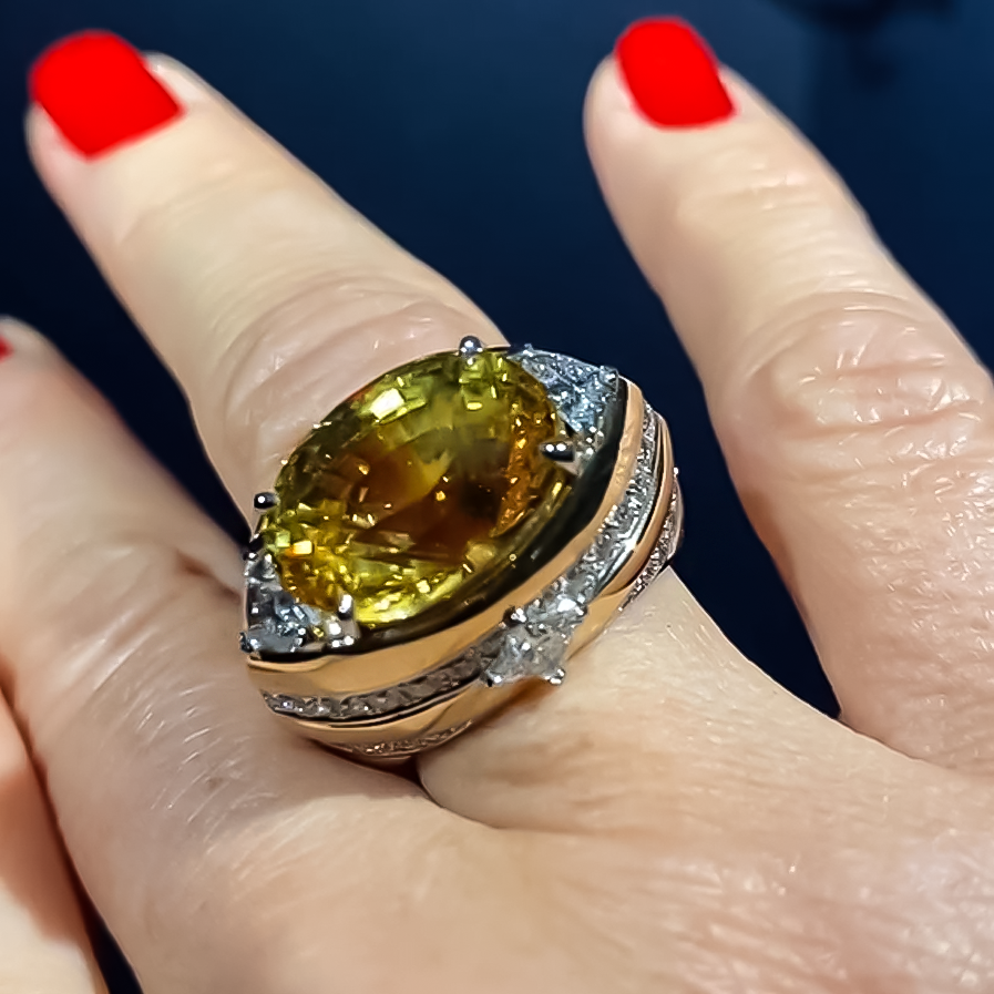 Unique 10 ctw Oval Cut Yellow Gemstone Cocktail Ring -JOSHINY