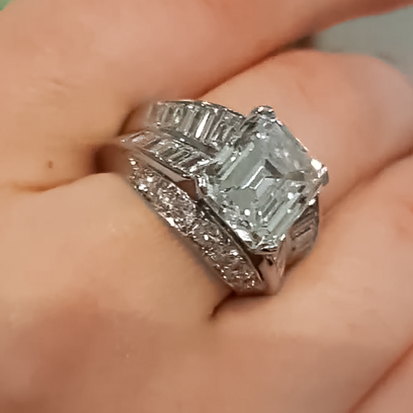 Unique 7 ctw Emerald Cut White Gemstone Engagement Ring -JOSHINY