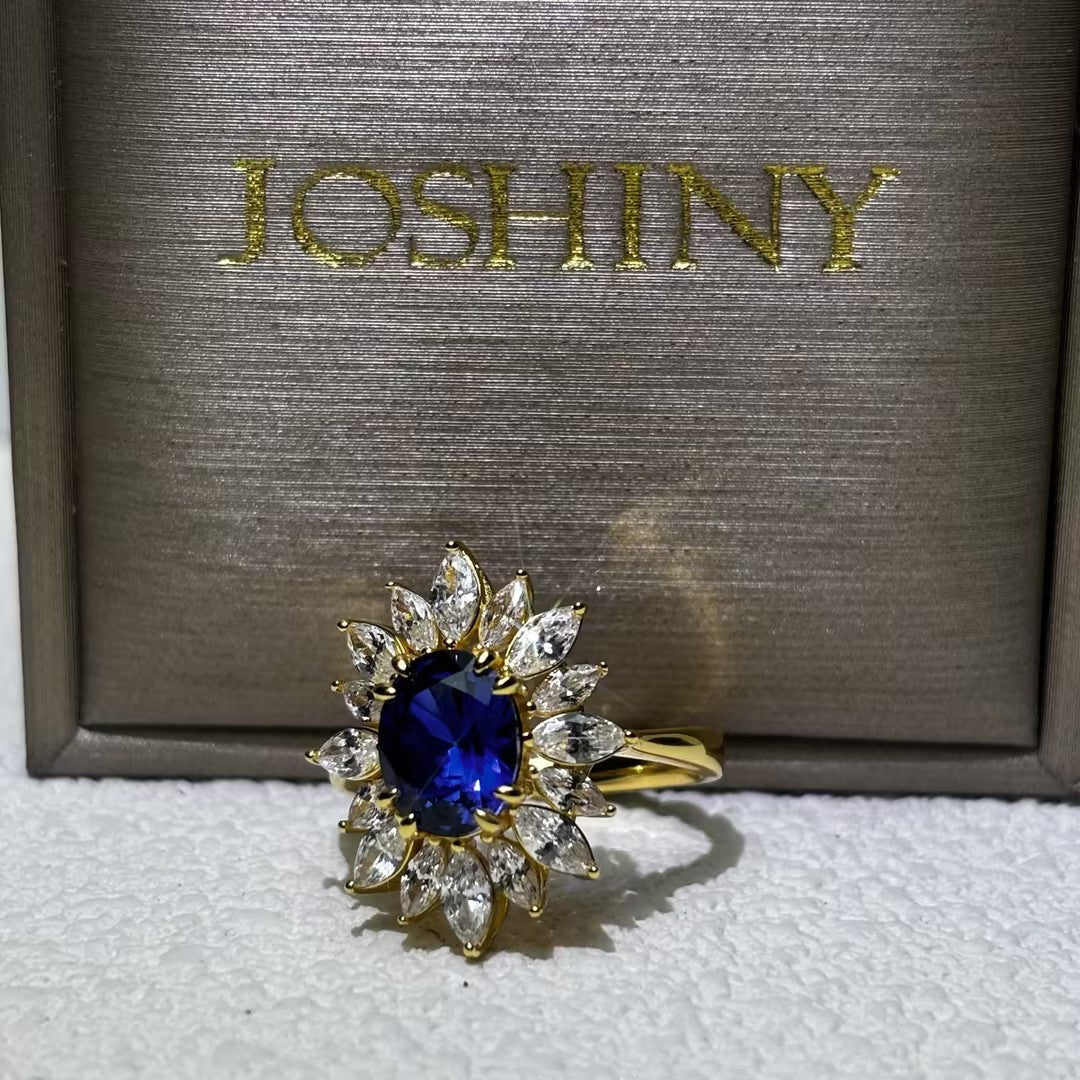 3.51 Ctw Oval Cut Blue Cubic Zirconia 925 Sterling Silver Ring-JOSHINY