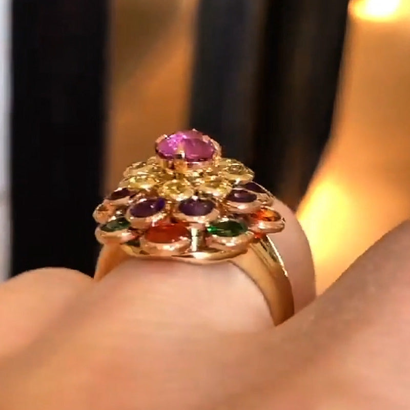 5.0ctw Colourful Flower Gemstone Ring -JOSHINY