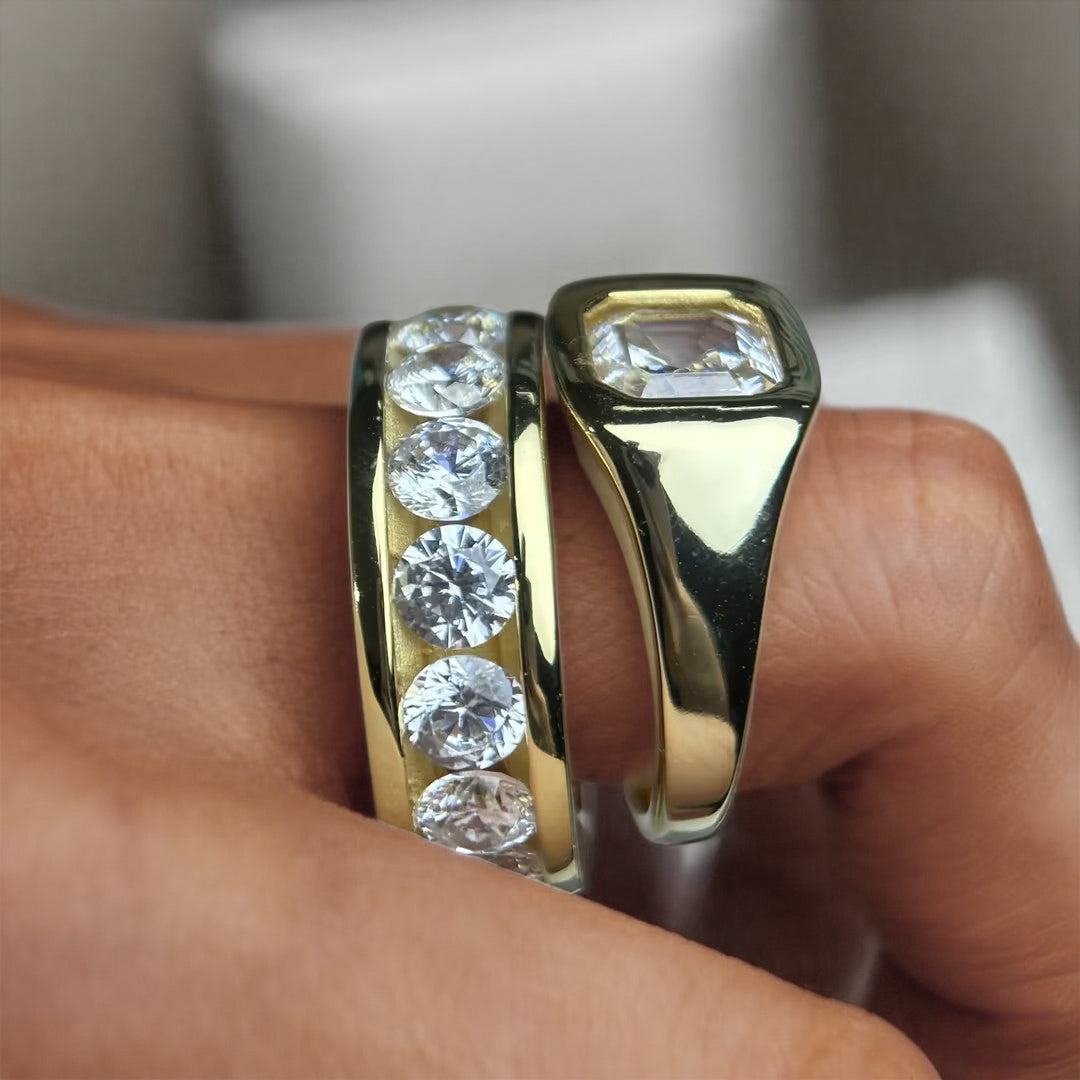 3ct Asscher Two Piece Diamond Engagement Ring -joshiny
