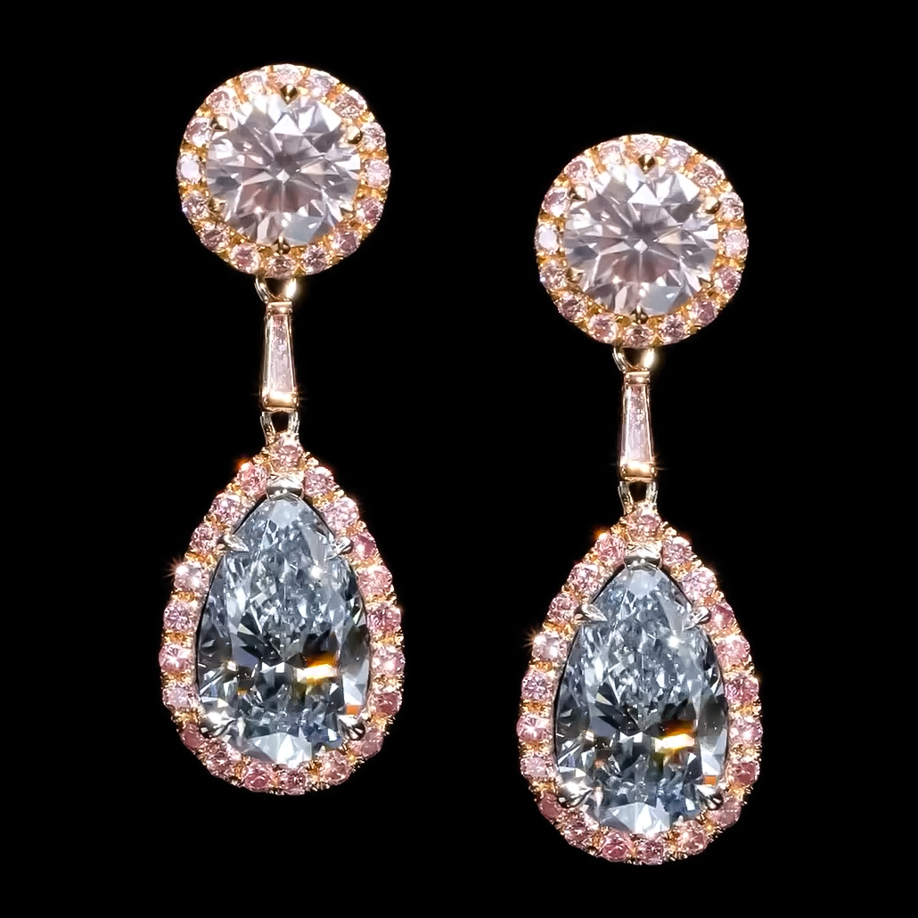 Elegant 10 ctw Round & Pear Shaped Pink & Light Blue Gemstone Earrings -JOSHINY