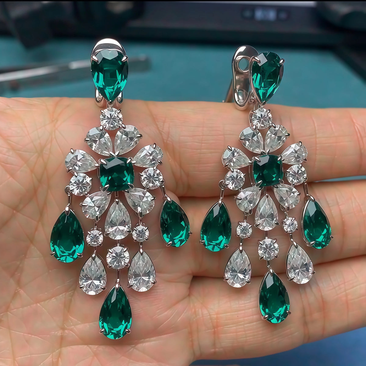 6CTW Pear Cut Green Cubic Zirconia Vintage 925 Silver Pendant Earrings-joshiny