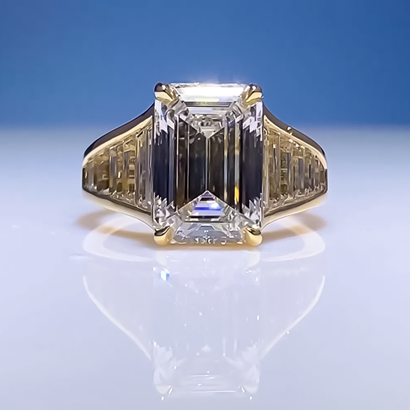 Elegant 6 ctw Emerald Cut White Gemstone Engagement Ring -JOSHINY