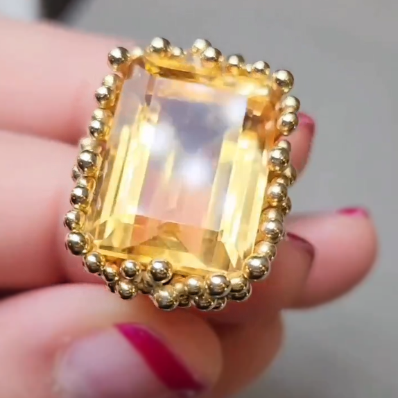 Unique 12 ctw Emerald Cut Yellow Gemstone Cocktail Ring -JOSHINY