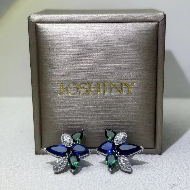 3 Ctw Pear & Marquise Cut Green & Blue & White Cubic Zirconia 925 Sterling Silver Earrings-JOSHINY