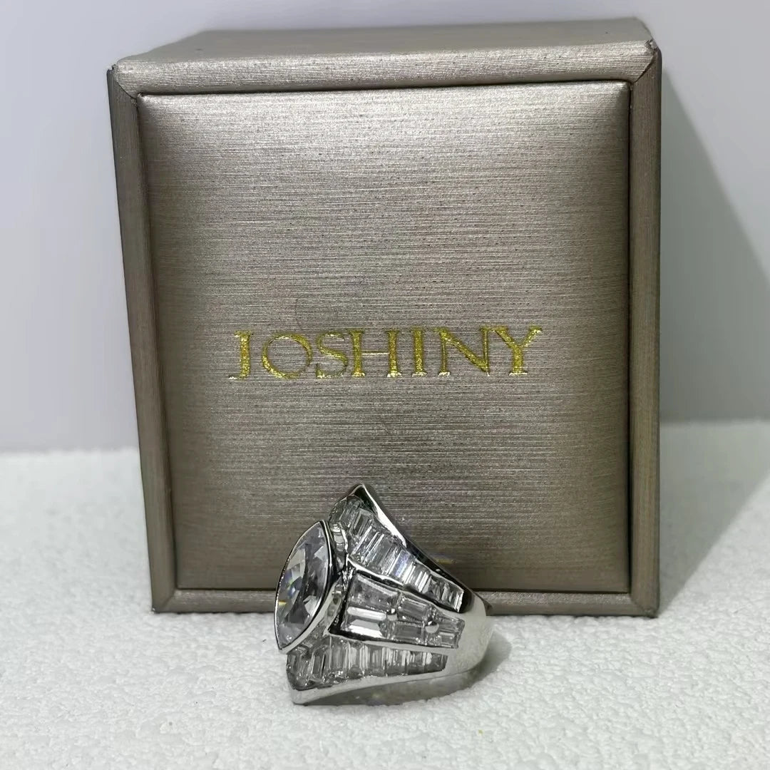 7 ctw Marquise Cut White Cubic Zirconia 925 Sterling Silver Engagement Ring-JOSHINY