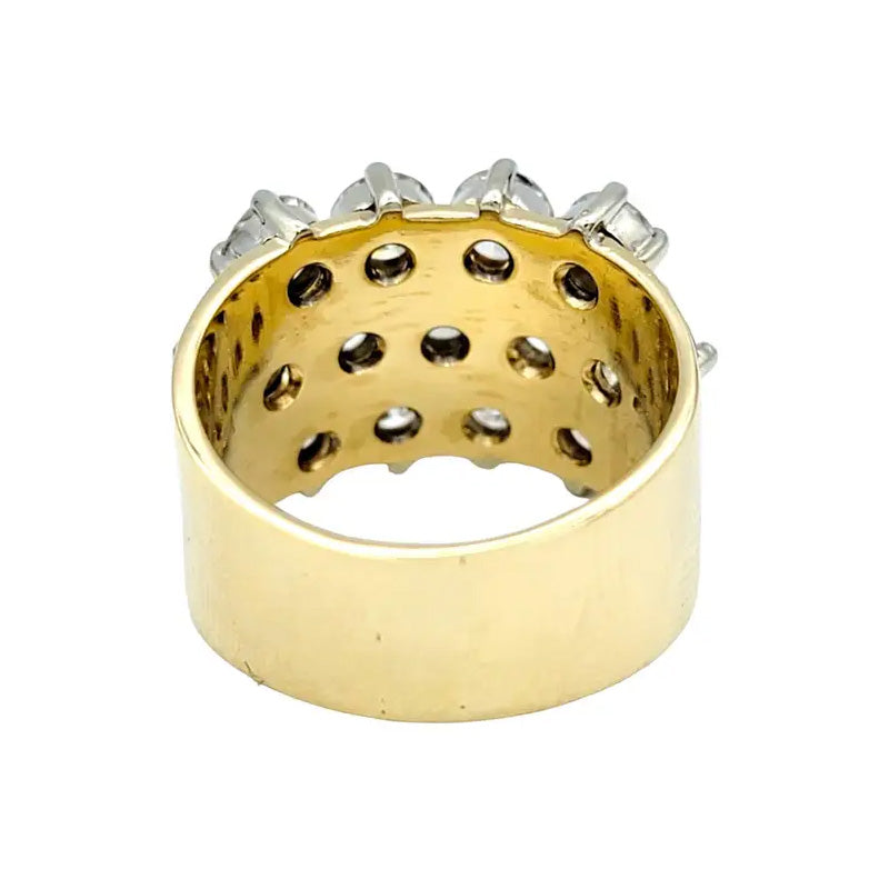 4.36ctw Yellow Gold Multi-Row Round Cut Gemstone Wide Band Ring -JOSHINY