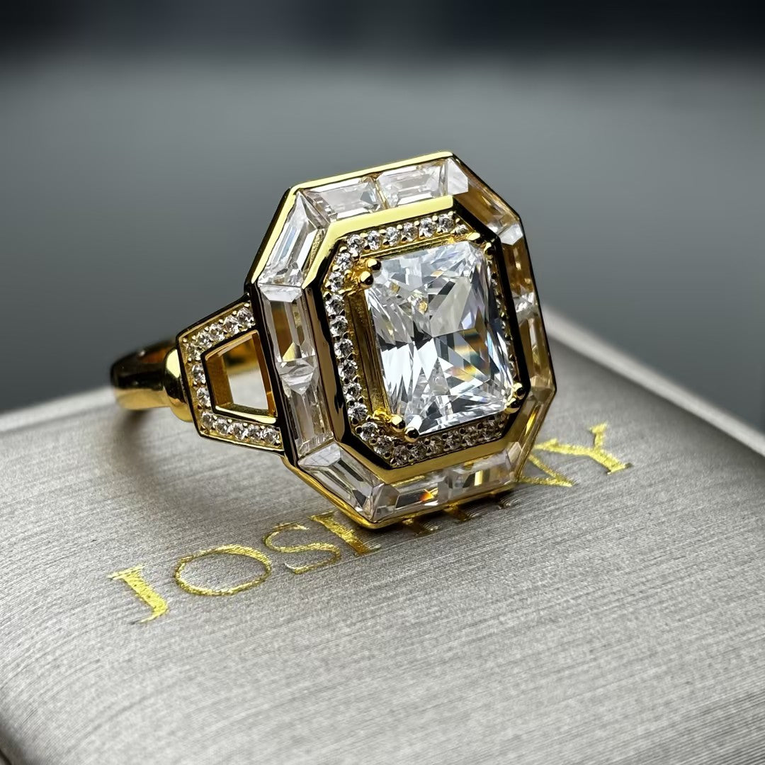 5 CTW Cushion Cut White Cubic Zirconia 925 Sterling Silver Ring -JOSHINY