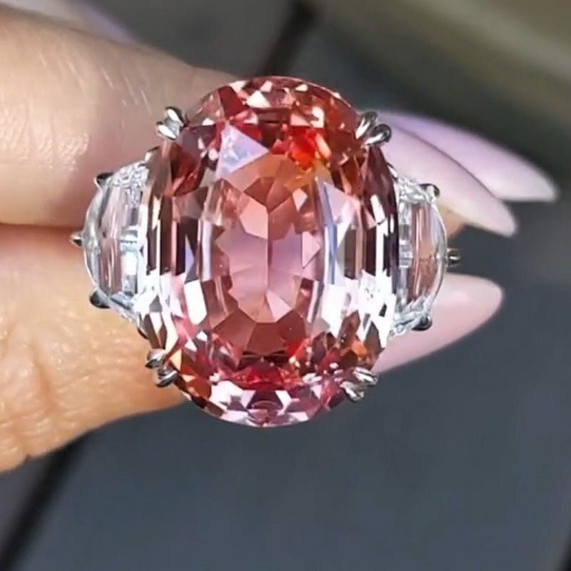 15ctw Oval Pink Three Stone Ring -JOSHINY