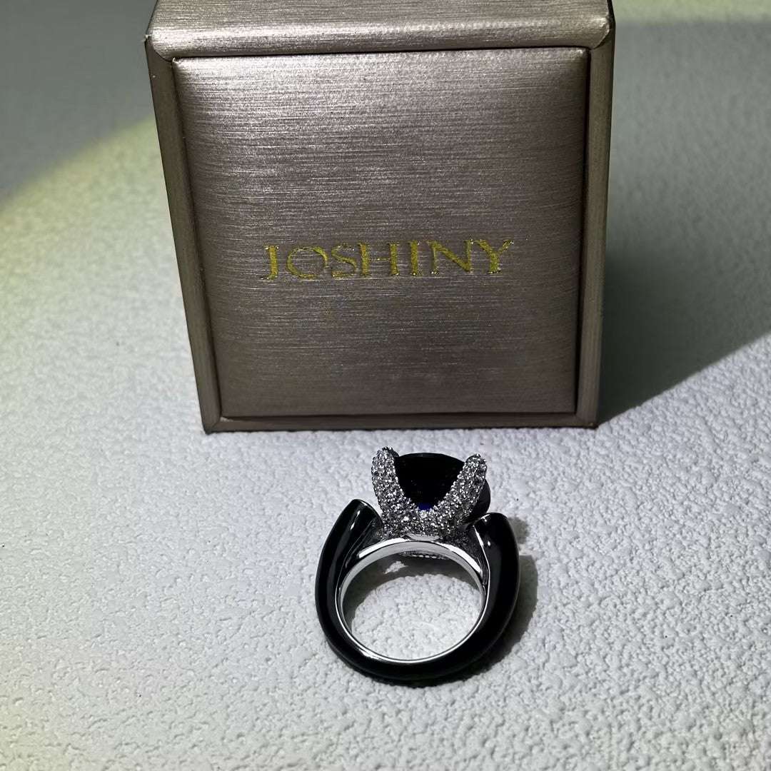 10Ctw Stunning Three-Stone Artistic Blue Gemstone Engagement Ring-JOSHINY