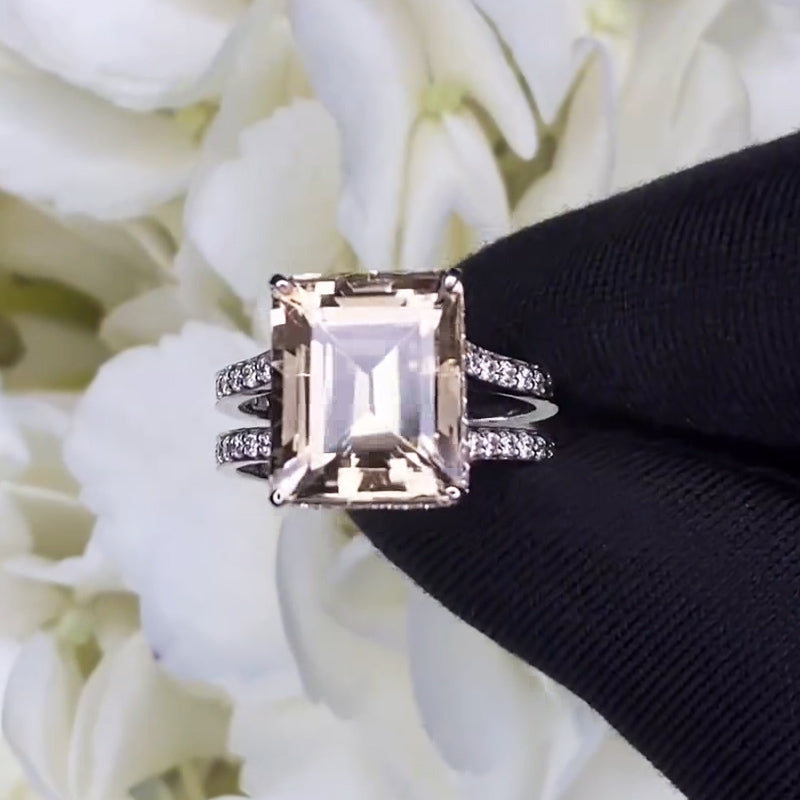 15ctw Emerald Cut Minimalist Peach Morganite Ring -JOSHINY