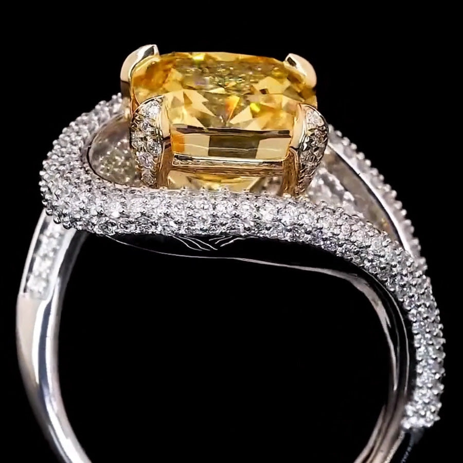 5ctw Stunning cushion cut yellow gemstone slot ring -JOSHINY