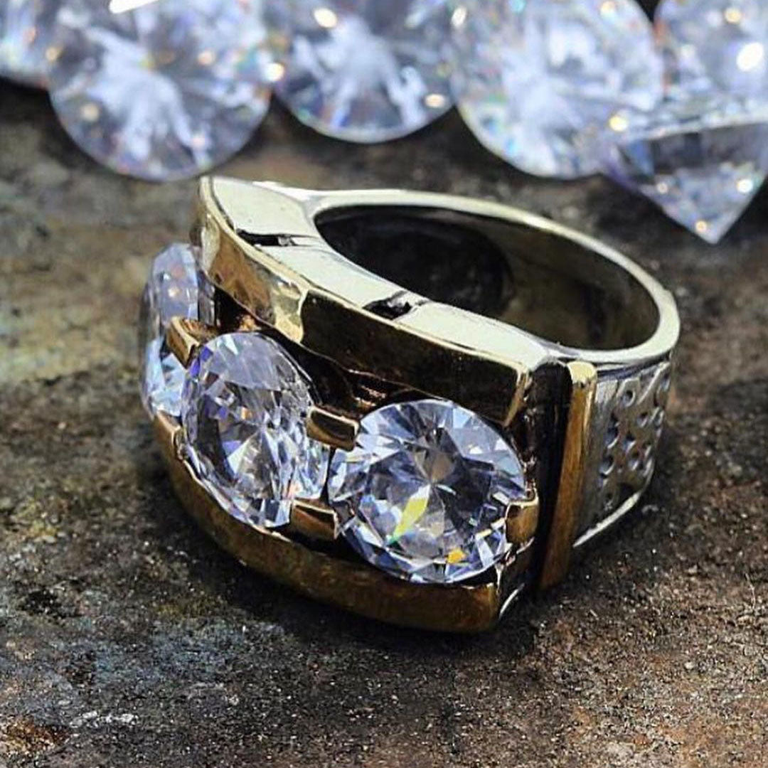 9.0ctw Round Cut Unique 3 Stone Vintage Ring -JOSHINY