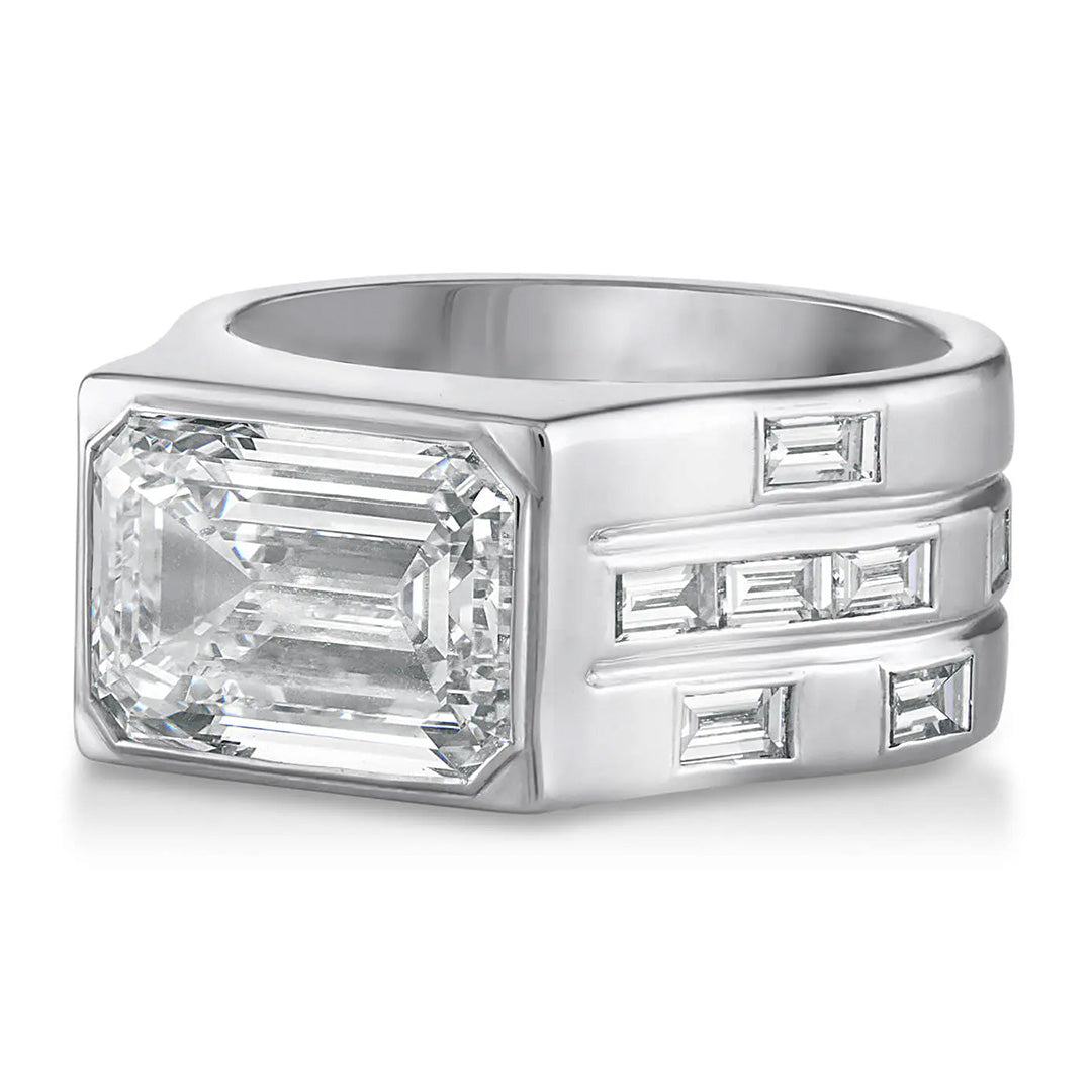 5.6ct Emerald Cut East-West Set Engagement Ring -JOSHINY