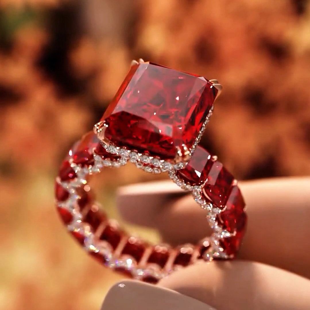 10.0ctw Enchanting collection of radiant cut ruby and sapphire rings-JOSHINY