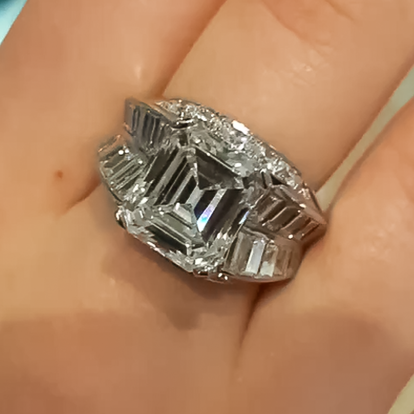 Unique 7 ctw Emerald Cut White Gemstone Engagement Ring -JOSHINY