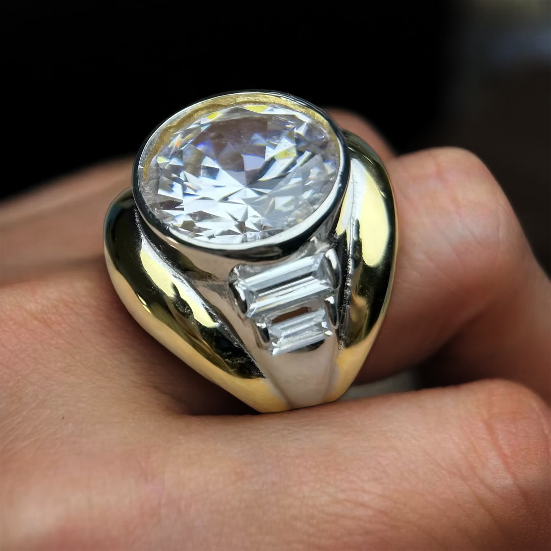 11.6ct Round Cut Gold and Silver Bicolor Engagement Ring-JOSHINY