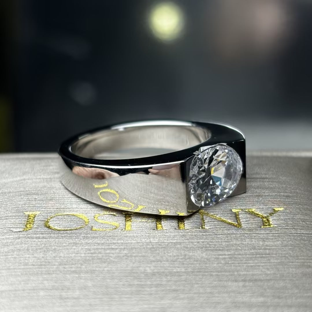 Simple 3 ctw Oval Cut White Gemstone Fashion Engagement Ring -JOSHINY