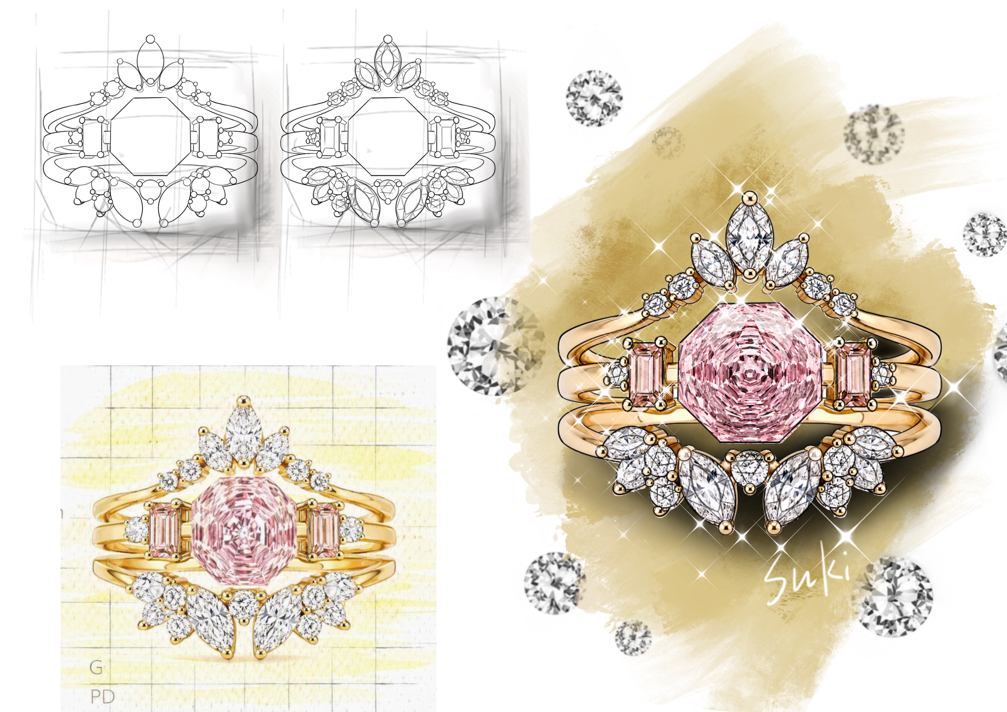 4CTW Polygon Cut Pink Cubic Zirconia Vintage 925 Sterling Silver Ring-Joshiny