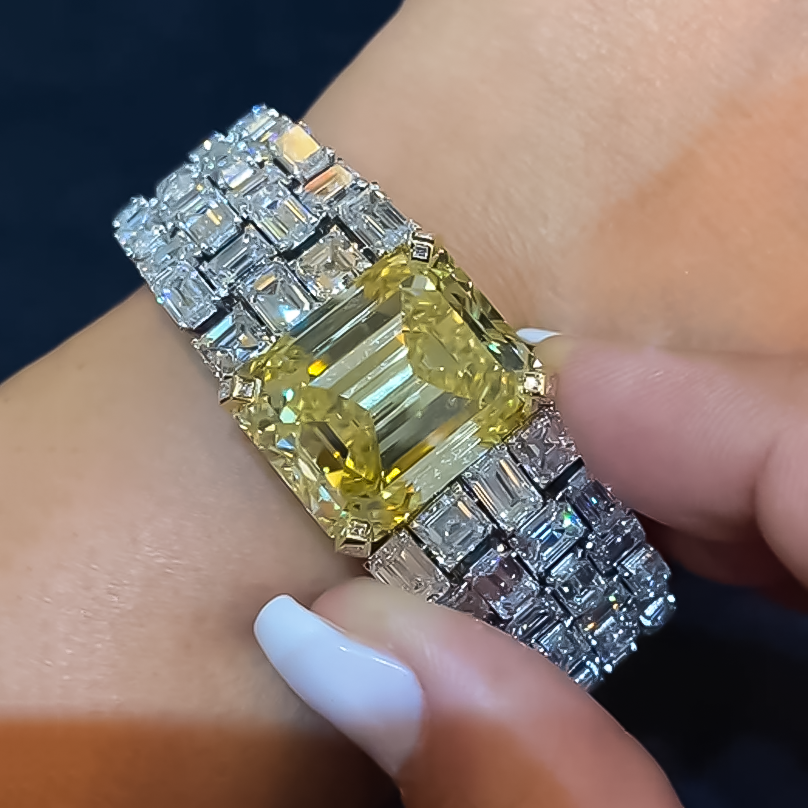 Gorgeous 18 ctw Emerald Cut Yellow & White Stone Full Set Bracelet -JOSHINY