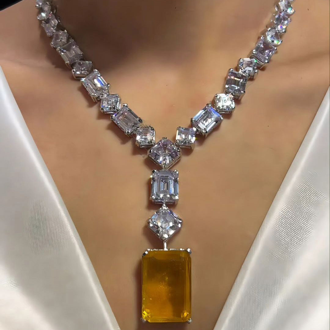 100ctw Six Colour Emerald Cut Pendant Necklace -JOSHINY