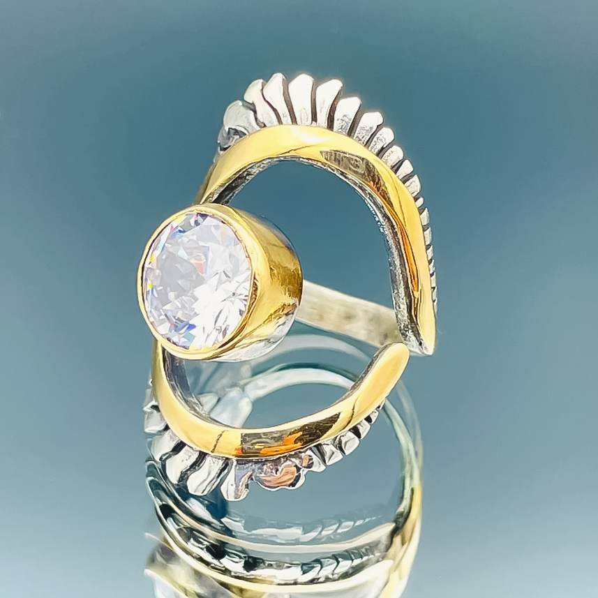 Unique 2.5 ctw Round Cut White Gemstone Gold and Silver Two Tone Ring -JOSHINY