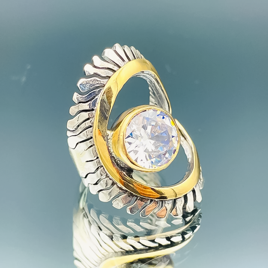 Unique 2.5 ctw Round Cut White Gemstone Gold and Silver Two Tone Ring -JOSHINY