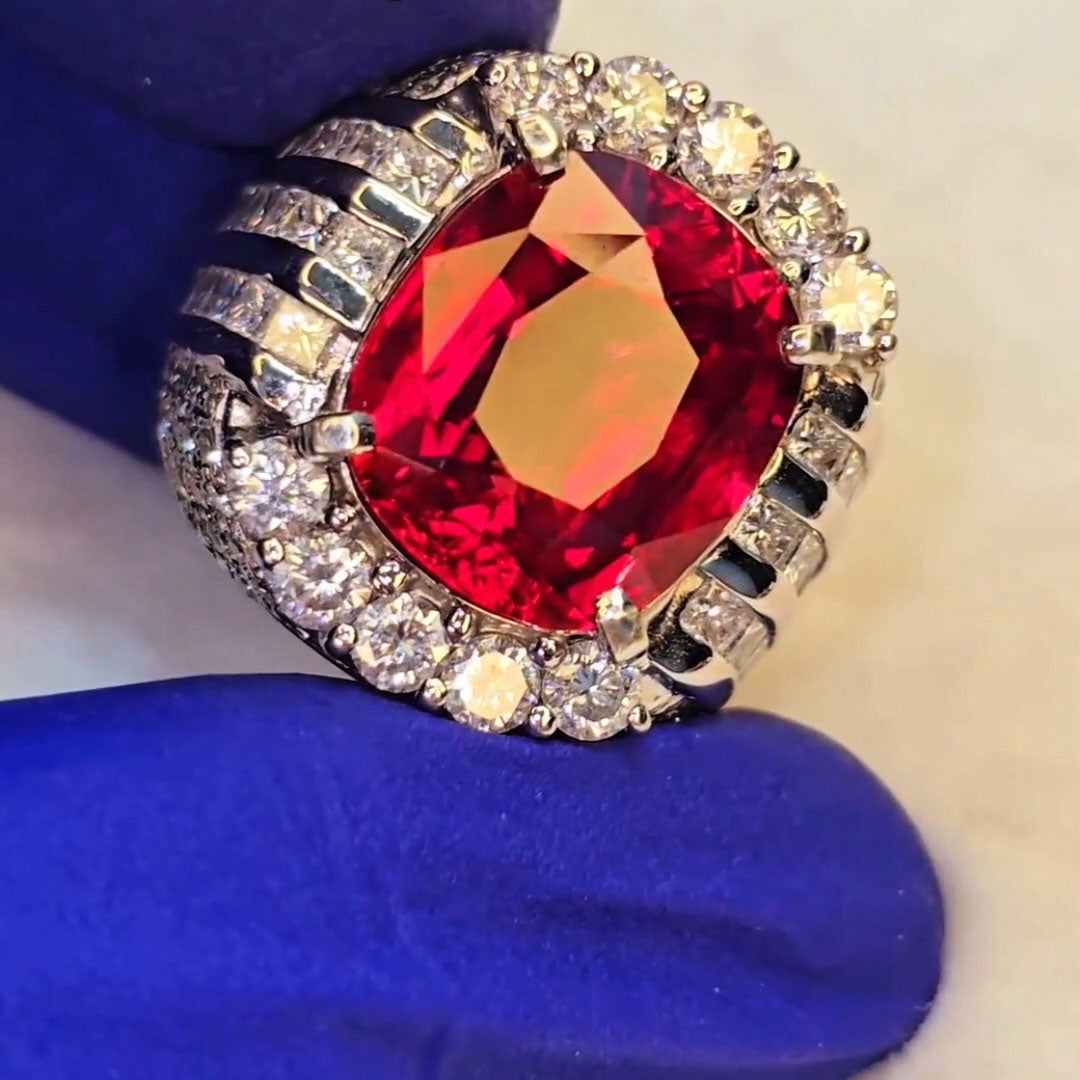 12ctw Perfect Cushion Cut Red Gemstone Ring -JOSHINY