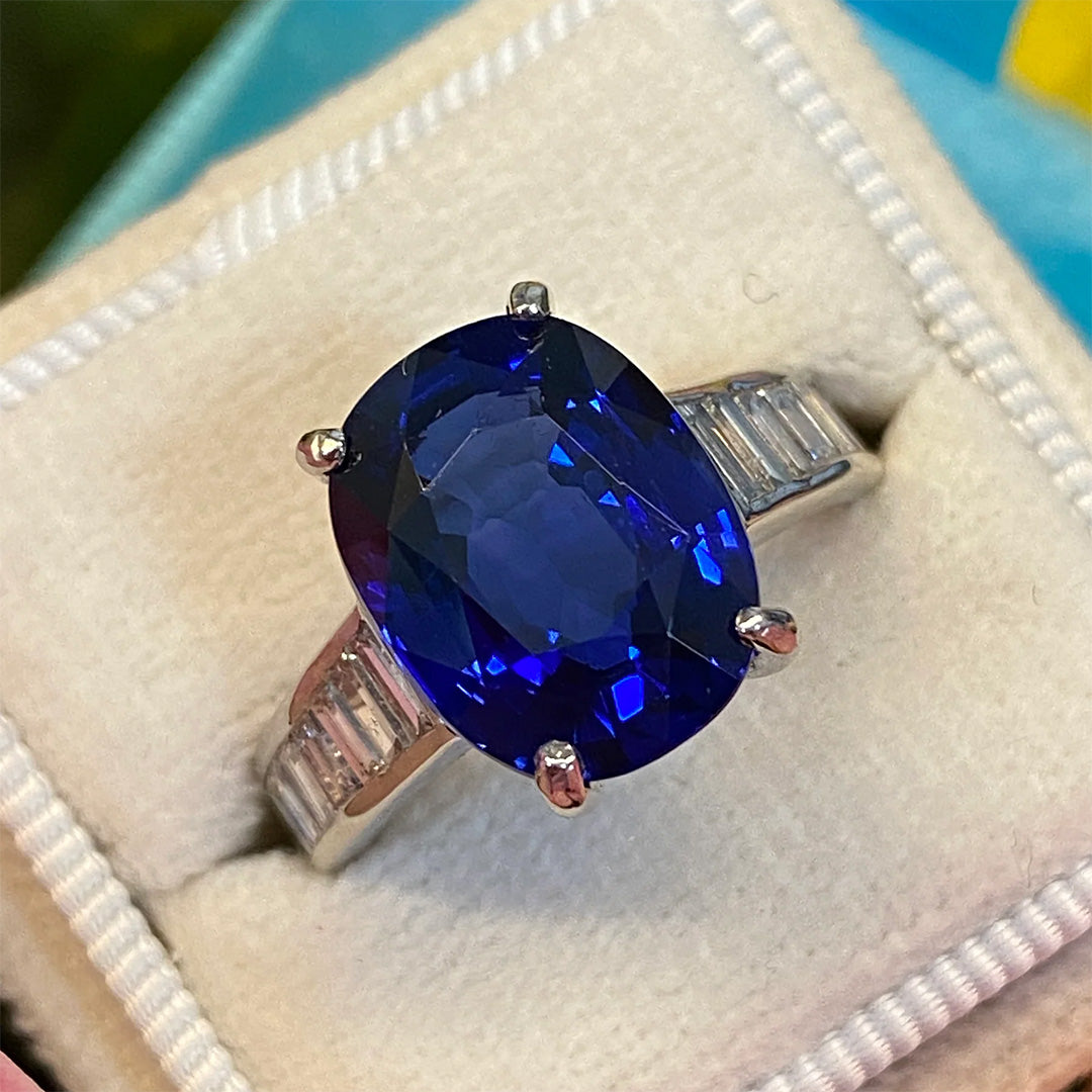 7.8ct Blue Oval Cut Diamond Engagement Ring -joshiny