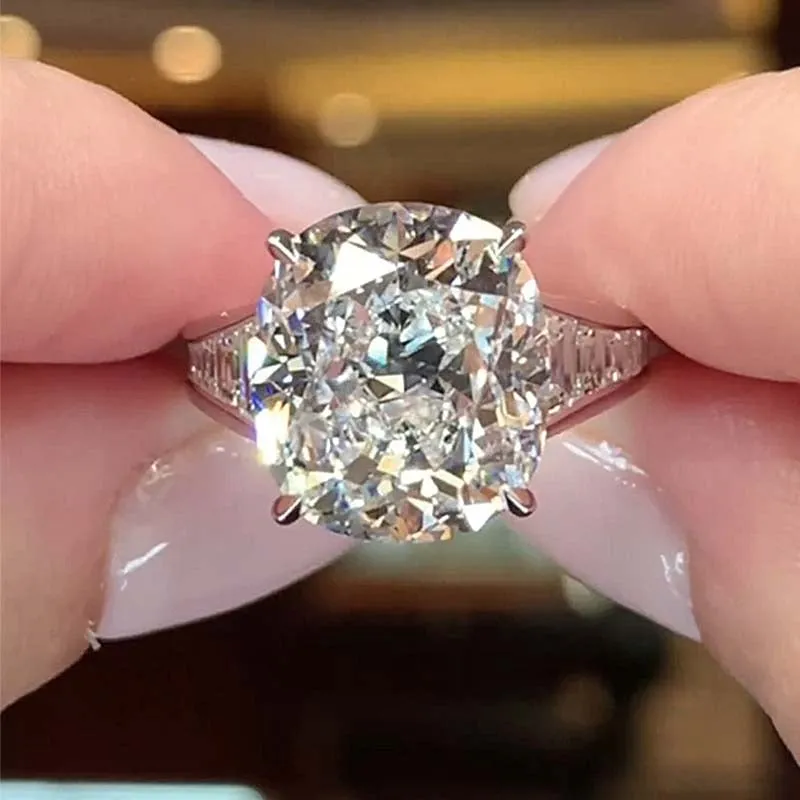 7.2 ctw Unique Crushed Ice Cushion Engagement Ring -JOSHINY