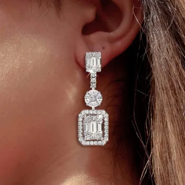 12.95ctw Luxurious Baguette Cut drop earrings -JOSHINY