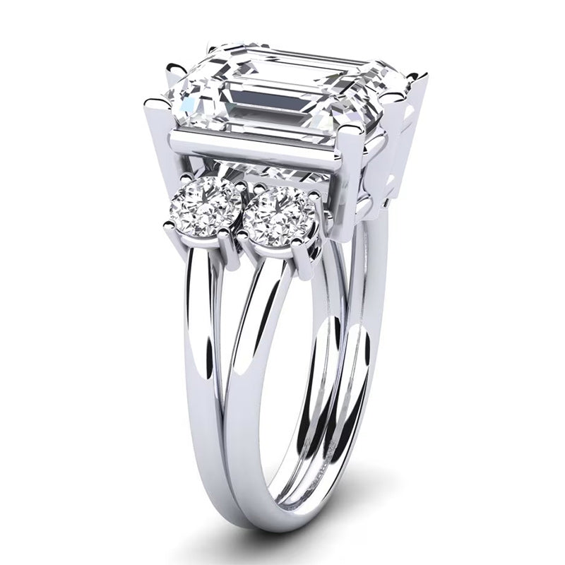 7.59ct Emerald Cut Double Arm Diamond Engagement Ring -JOSHINY