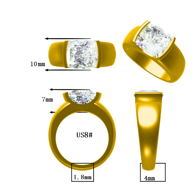 3.84Ct Cushion Cut Half Bezel Engagement Ring-JOSHINY
