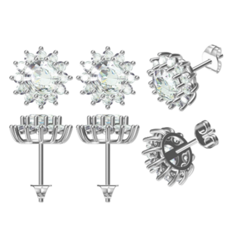 5.5Ctw Round Brilliant Cut Gemstone Halo Stud Earrings-JOSHINY